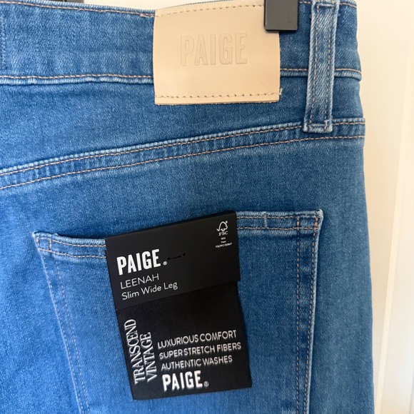 Paige Leenah Slim Wide Leg Jeans Glowing Waves Button Fly 30 NEW High Rise - Picture 6 of 11